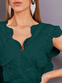 Mulvari 佩斯利提花蕾絲斜口袋連身褲 - 墨綠色 - 查看 4