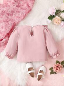 女嬰荷葉邊前蝴蝶結襯衫 - 粉色 - 查看 2