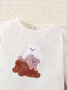 SHEIN 女嬰3入組刺繡卡通和字母圖案連身褲 - 彩色 - 查看 3