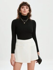 SHEIN BIZwear Solid Wrap Front Skort - White - View 1