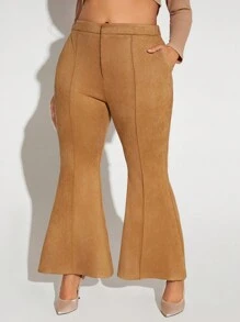 SHEIN SXY Plus High Waist Flare Leg Pants - Khaki - View 4