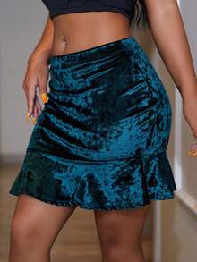 EURMUSE Của phụ nữ Lông tơ Ngắn Váy bút chì Với Xù Hoa Sen , Quần bó , Màu xanh lá - màu xanh lá - Xem 5