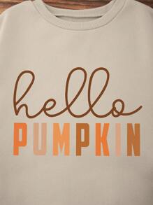 SHEIN EZwear 字母图案保暖内衬套头卫衣 秋季卫衣 - 杏色 - 查看 3