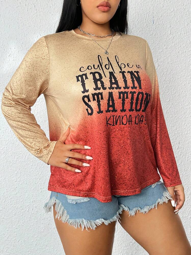 Plus Slogan Graphic Ombre Tee