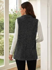 EMERY ROSE 補丁口袋前紐扣絨毛外套馬甲 - 深灰色 - 查看 2