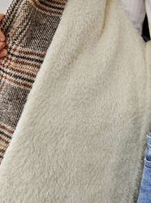 SHEIN Teen Girl 1pc Plaid Dual Pocket Teddy Lined Hooded Overcoat