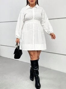 SHEIN Essnce Plus Drop Shoulder Shirt Dress Without Belt - White - View 3
