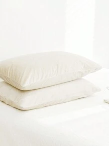 2件套奶油白色毛绒枕套，温暖厚实的水晶绒，秋冬 - 白色 - 查看 4