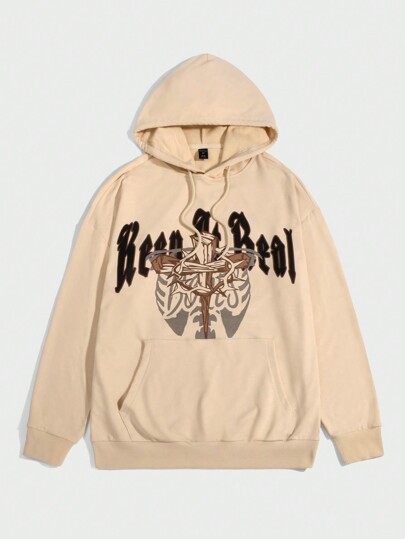 Goth Hoodie Con Cordón Para Hombre Con Gráficos De Letras