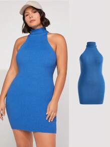SHEIN BASICS Plus Turtleneck Bodycon Sweater Dress