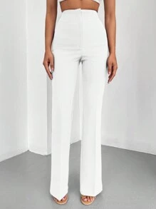 EURMUSE 高腰喇叭褲 - 白色 - 查看 4