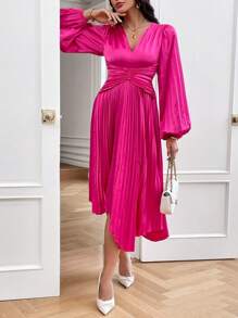 SHEIN Privé Rękaw latarnia Plisowany brzeg Sukienki