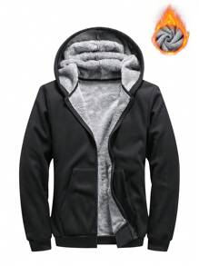 Manfinity Homme Loose-Fit Men's Teddy Lined Hooded Jacket - Black - View 1