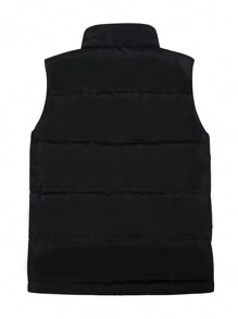 Tween Boy Solid Color Sleeveless Stand Collar Vest Jacket, Spring/Autumn - Navy Blue - View 2