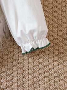 Cô gái 2 Miếng Đồ họa Chữ cái Tương phản ràng buộc tay áo lá sen Áo liền quần chặt - Nhiều màu - Xem 3