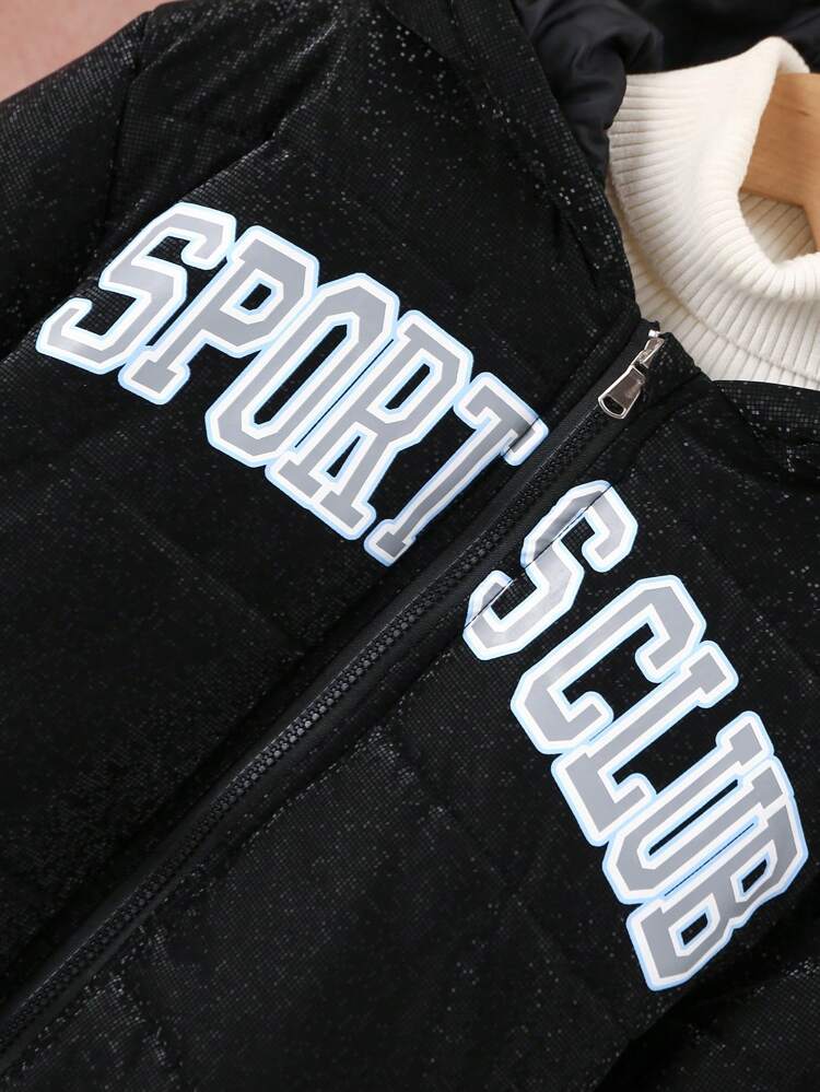 Tween Boy 1pc Letter Graphic Hooded Padded Coat