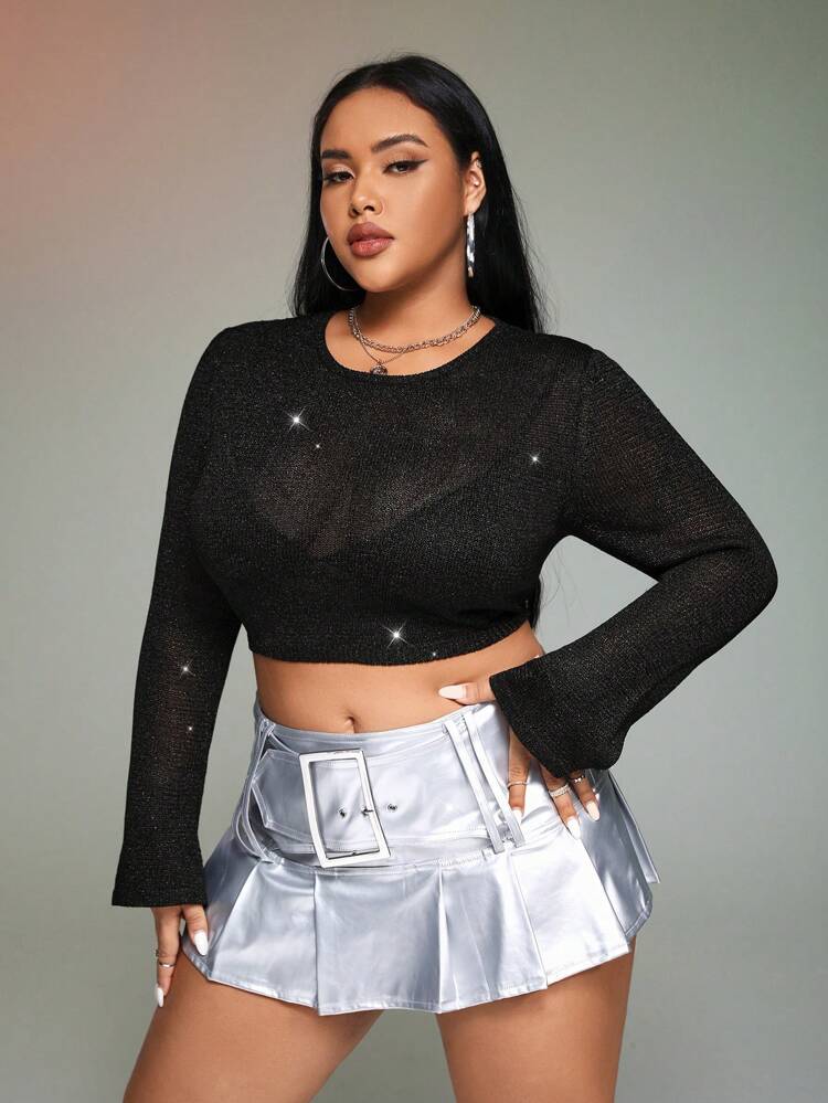 Plus Glitter Crop Sweater Without Bra