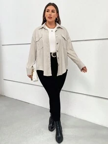 SHEIN Essnce Talla grande Abrigo con bolsillo con solapa de hombros caídos - Albaricoque - Ver 4