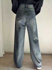 DAZY Quần jean ống rộng rách - Rửa trung bình - Xem 6