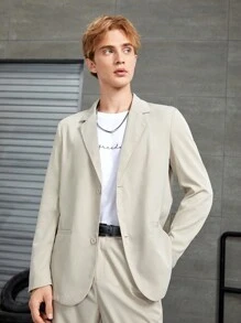 Manfinity Mode Men Solid Single Breasted Blazer & Suit Pants - Khaki - View 6