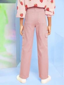 Tween Girl Flap Pocket Side Cargo Jeans - Dusty Pink - View 2