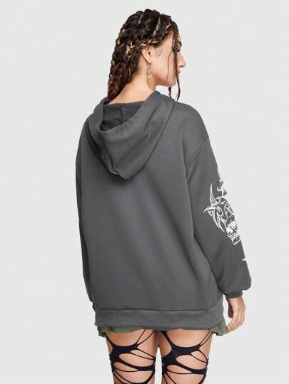 Grunge Punk Letter Graphic Kangaroo Pocket Drawstring Hoodie