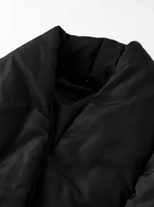 SHEIN Unity 加大码纯色拉链腰带加厚棉服外套冬季保暖 - 黑色 - 查看 5