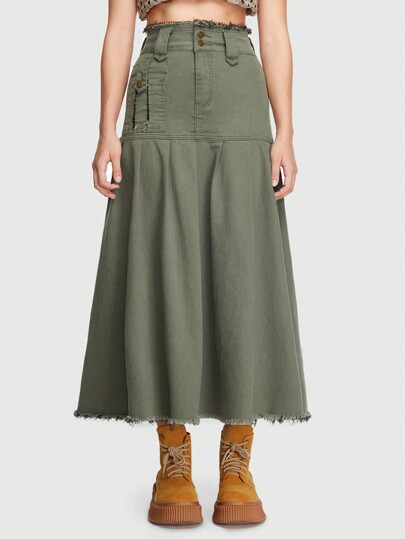 Grunge Punk Jupe En Jean Unicolore Effiloché