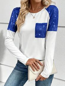 SHEIN LUNE Kontrast paljett Raglan ärm Tee Grafiska T-shirts Dam Toppar - Multifärgad - Visa 4