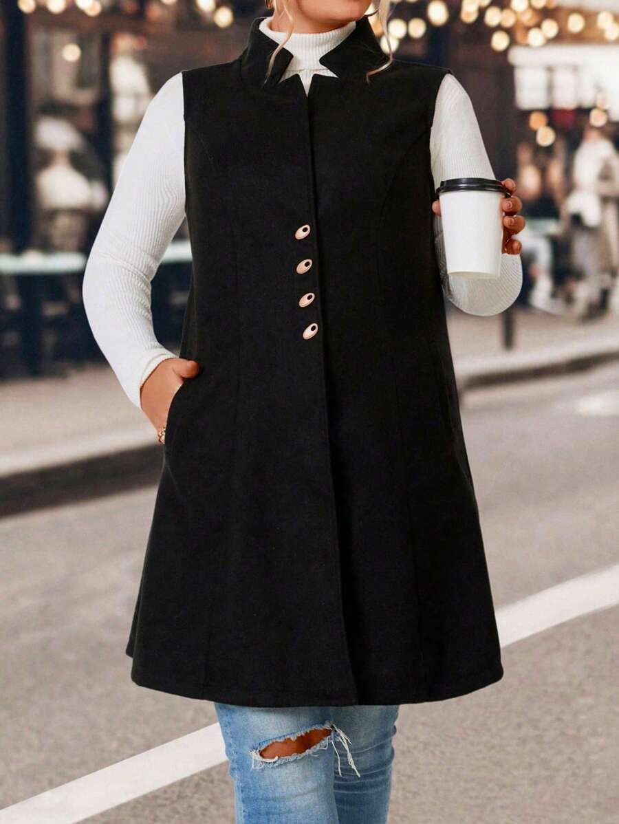 EMERY ROSE Áo khoác vest phía trước có nút cộng - màu đen - Xem 1
