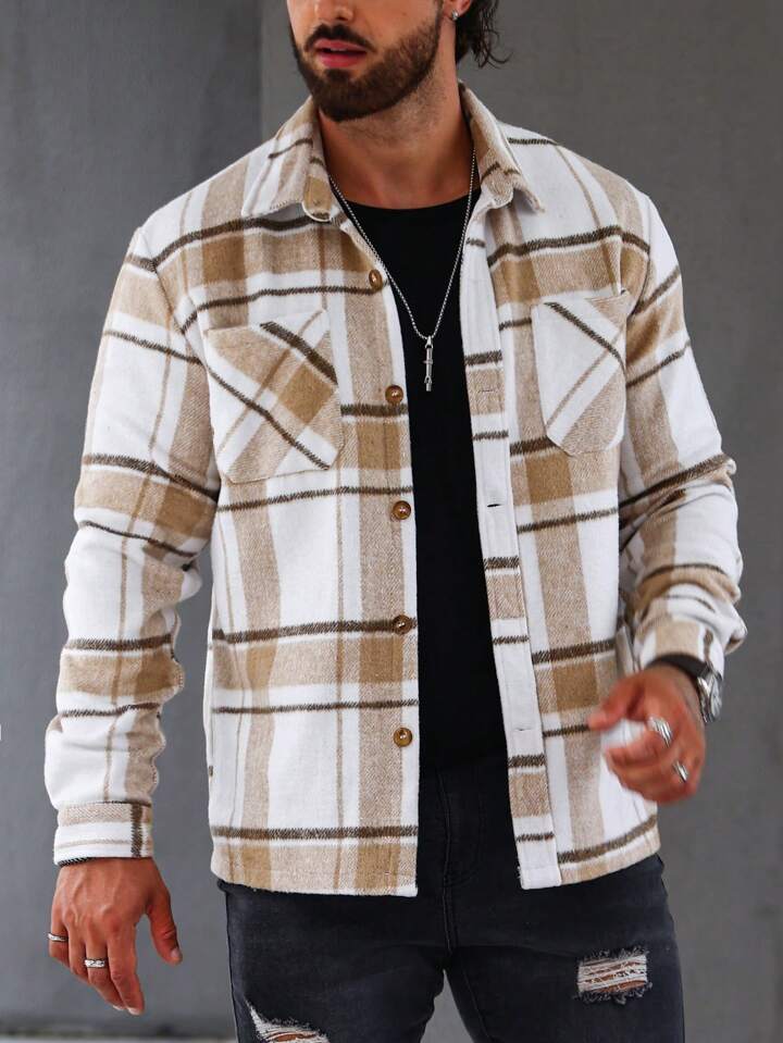 Manfinity Hypemode Men Plaid Print Pocket Patched Overcoat Without Hoodie |  SHEIN