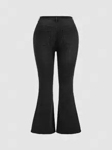 SHEIN MOD Plus Ripped Flare Leg Jeans - Black - View 2