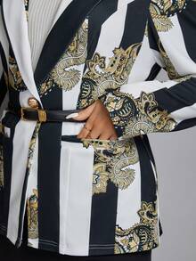 SHEIN Clasi 大碼巴洛克風格圖案腰帶西裝外套 - 彩色 - 查看 4