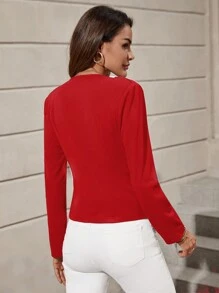 SHEIN Clasi Contrast Trim Button Detail Blazer - Red and White - View 2