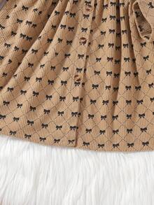 SHEIN 女小童滿版印花翻蓋細節腰帶襯衫洋裝 - 卡其色 - 查看 5