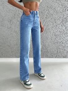 Cottnline Washed Straight Leg Jeans - Royal Blue - View 5