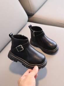 嬰兒時尚靴子,中性短靴適合春天和秋天 - 黑色 - 查看 1