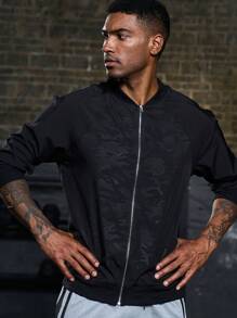 Manfinity Sport Corelite Chaqueta bomber con cremallera y estampado de camuflaje para hombres, chaqueta deportiva para entrenamiento - Negro - Ver 4