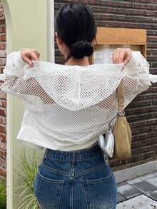DAZY Hollow Out Drop Shoulder Crop Jacket - White - View 2