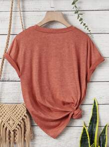 INAWLY 夏季女款标语图案 T 恤 - 亮橙色 - 查看 2