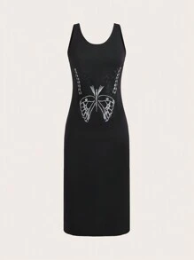 GENKIRA Butterfly Print Tank Dress - Black and White - View 1