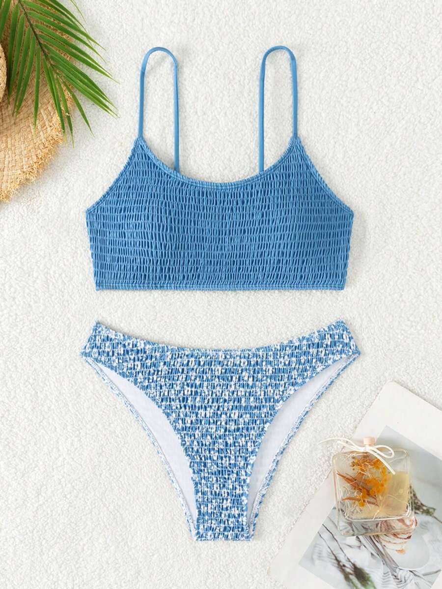 Ditsy Floral Smocked Bikini Set - Multicolor - View 1