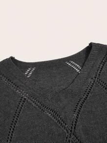 SHEIN EZwear Halloween Chất rắn Thả vai Áo len Crop - Màu xám đen - Xem 3