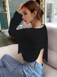 DAZY Women's Back Cross Wrap Drop Shoulder Top,Fall Clothes Long Sleeve Women Tops - Black - View 7