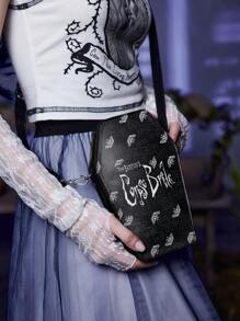 Corpse Bride | ROMWE Mini Novelty Bag Dark Figure & Butterfly Pattern For Work - Black - View 6