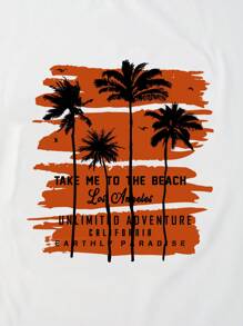 Manfinity Homme Men Tropical & Slogan Graphic Tee & Drawstring Waist Shorts, Cozy Outfits - Mustard Yellow - View 6