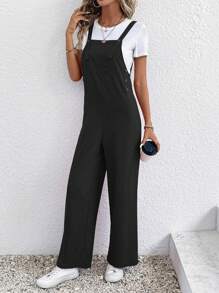 SHEIN LUNE 純色整體連身褲（無T恤） - 黑色 - 查看 5