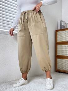 Calvaya Plus Dual Pocket Knot Front Pants - Apricot - View 5