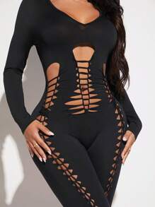 SHEIN SXY Cut Out Unitard Jumpsuit - Black - View 1
