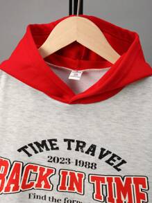 Chico preadolescente Sudadera con capucha con estampado de letra de color combinado - Gris Claro - Ver 3